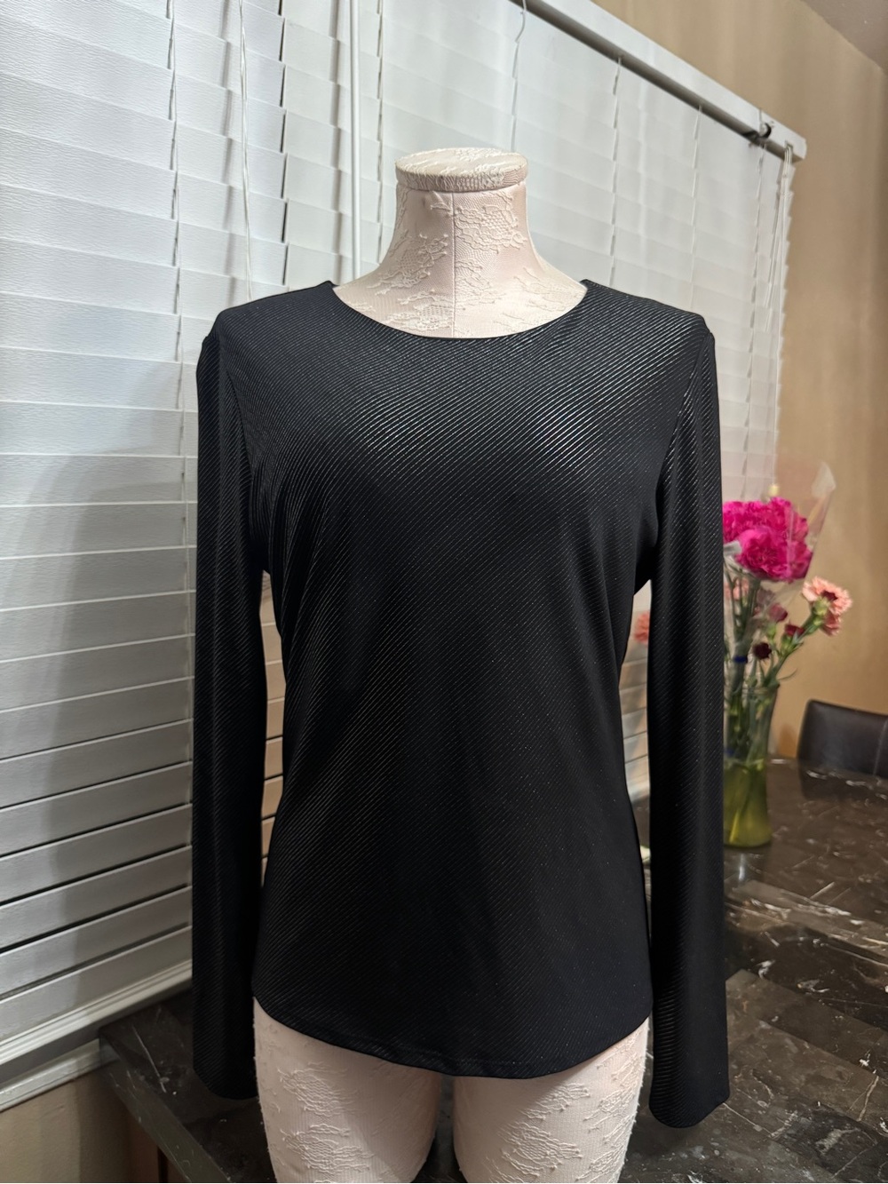 Apostrophe Black Long-Sleeve Textured Women’s Top